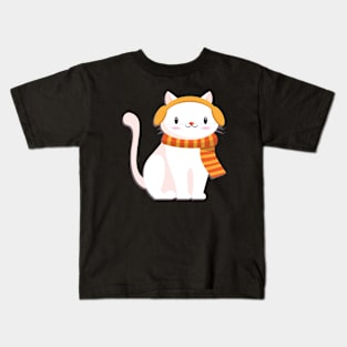 Cat loves wear scarf Kids T-Shirt